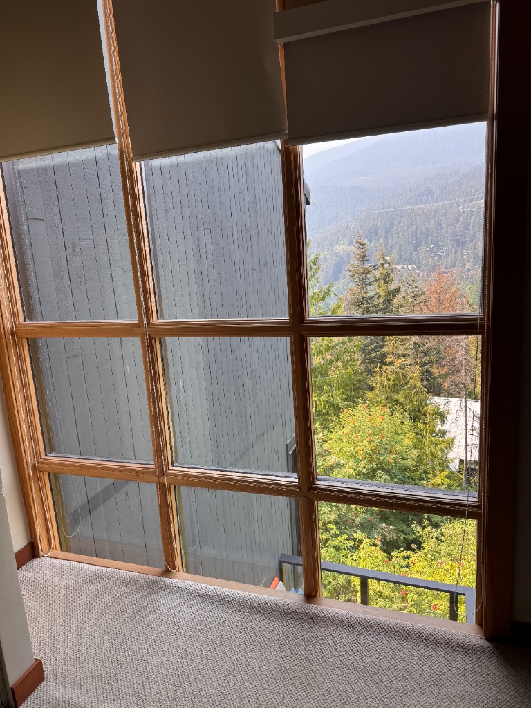Bedroom blinds at their normal resting height
